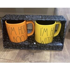Rae Dunn Pair  His And Hers Halloween Mugs "I'm His Witch" And "I'm Her Boo" NEW